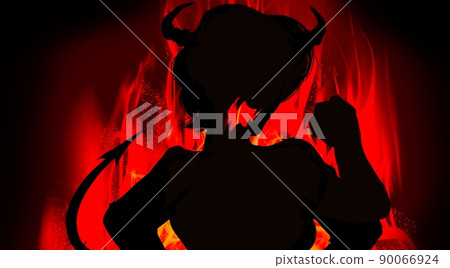 Mela Mela Burning red flame and yelling devil cosplay wife's black and white paper-cut silhouette illustration 90066924