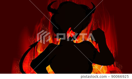 Mela Mela Burning red flame and yelling devil cosplay wife's black and white paper-cut silhouette illustration 90066925