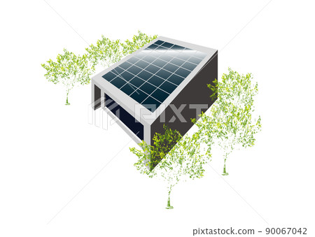 被可以產生太陽能的樹木包圍的房子的圖像 被可以產生太陽能的樹木包圍的房子的圖像 90067042