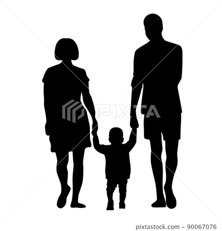Man and woman holding child hands silhouette isolated vector illustration 90067076