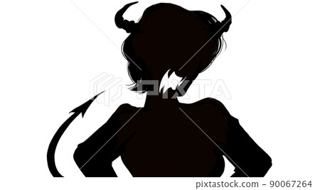 Black-and-white paper-cut silhouette illustration of a devil cosplay wife with a tsuno and a tail Black-and-white paper-cut silhouette illustration of a devil cosplay wife with a tsuno and a tail 90067264