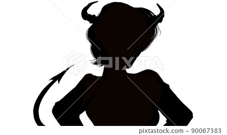 Black-and-white paper-cut silhouette illustration of a devil cosplay wife with a tsuno and a tail Black-and-white paper-cut silhouette illustration of a devil cosplay wife with a tsuno and a tail 90067383
