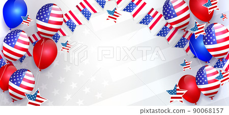 White banner with balloons, USA flag element, national symbol of America White banner with balloons, USA flag element, national symbol of America 90068157