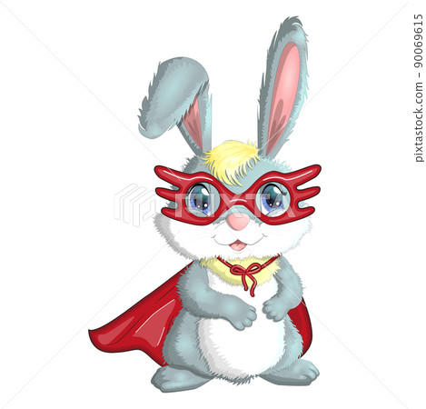 Cartoon rabbit, hare superhero in red cloak and mask. Cute childish character, Easter, spring, symbol of 2023 Chinese New Year Cartoon rabbit, hare superhero in red cloak and mask. Cute childish character, Easter, spring, symbol of 2023 Chinese New Year 90069615