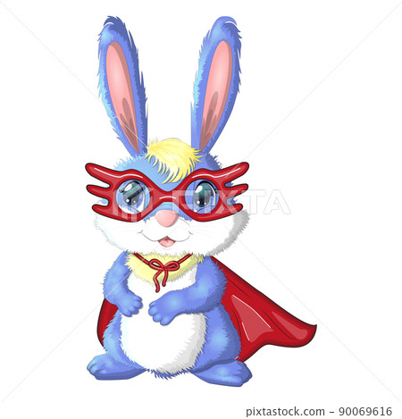 Cartoon rabbit, hare superhero in red cloak and mask. Cute childish character, Easter, spring, symbol of 2023 Chinese New Year Cartoon rabbit, hare superhero in red cloak and mask. Cute childish character, Easter, spring, symbol of 2023 Chinese New Year 90069616