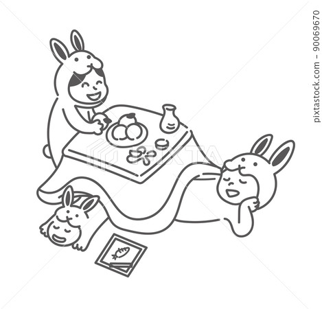 A family of three wearing a rabbit costume to relax with a kotatsu (New Year's card for the year of the rabbit in 2023) A family of three wearing a rabbit costume to relax with a kotatsu (New Year's card for the year of the rabbit in 2023) 90069670