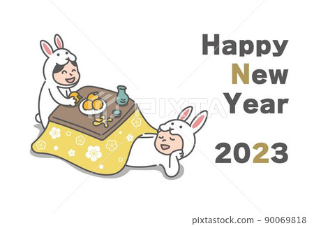 A couple wearing a rabbit costume relaxing with a kotatsu (New Year's card for the year 2023 Rabbit) A couple wearing a rabbit costume relaxing with a kotatsu (New Year's card for the year 2023 Rabbit) 90069818