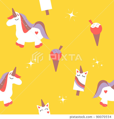 cute unicorn with ice cream seamless background for fabric pattern 90070554
