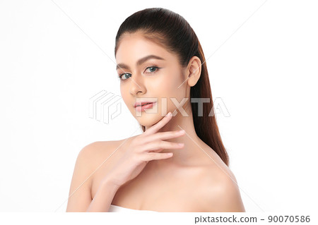 Beautiful young asian woman with clean fresh skin on white background, Face care, Facial treatment, Cosmetology, beauty and spa, Asian women portrait. Beautiful young asian woman with clean fresh skin on white background, Face care, Facial treatment, Cosmetology, beauty and spa, Asian women portrait. 90070586