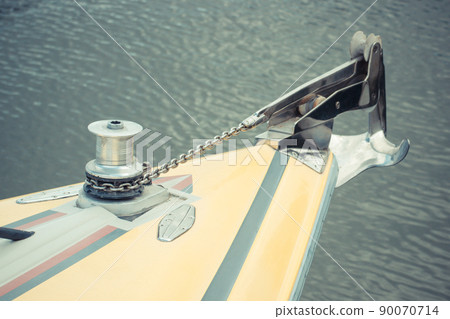 Metal chain as part of anchor. Detail of yacht Metal chain as part of anchor. Detail of yacht 90070714
