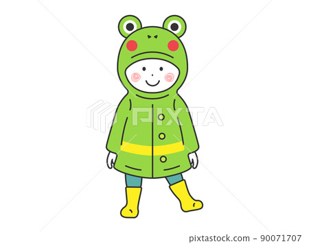 一個男孩穿著青蛙雨衣的插圖 一個男孩穿著青蛙雨衣的插圖 90071707