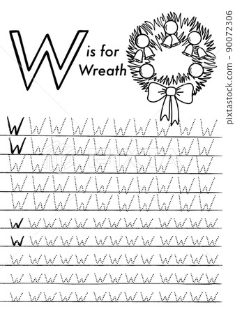 Christmas and New Year preschool ABC tracing worksheet. Simple educational printable game with colouring images and letters. Kids learn pages. 90072306