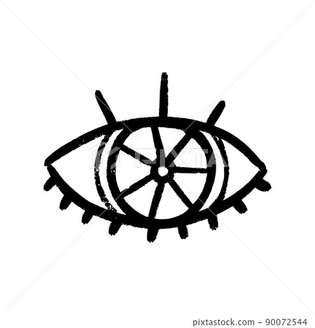 Doodle Eyes hand drawn set. Mystic Symbols Boho collection. Evil Eye, Crescent moon and crystals art. 90072544