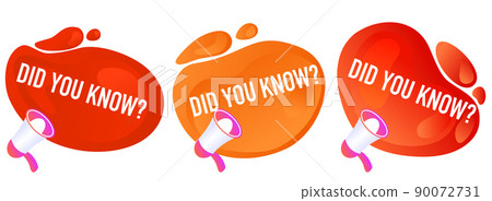 Did you know speech bubbles set. Fun fact information web banner. Megaphone icon and liquid gradient shapes. 90072731