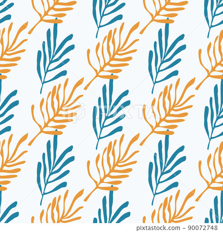 Seamless pattern for textile and wallpapers with naive hand drawn doodle leaves. Matisse style organic elements. Seamless pattern for textile and wallpapers with naive hand drawn doodle leaves. Matisse style organic elements. 90072748