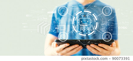 Robotic Process Automation theme with man using a tablet 90073391