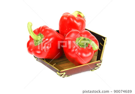 Large fresh red bell pepper on white background Large fresh red bell pepper on white background 90074689