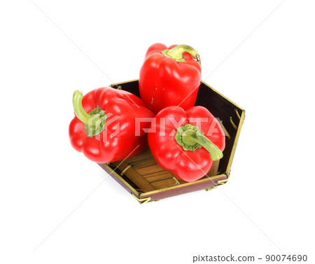 Large fresh red bell pepper on white background Large fresh red bell pepper on white background 90074690
