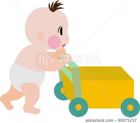 Cartoon baby newborn pushing trolley, cart.... - Stock Illustration  [90075257] - PIXTA