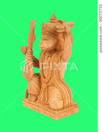 Deity of Hanuman from India, isolated on green background 90075750