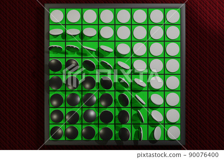 Image that black of one Othello causes a chain reaction that turns over all white 90076400