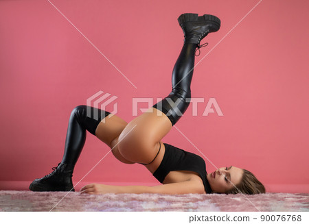 sporty sexy woman underwear on pink background sporty sexy woman underwear on pink background 90076768