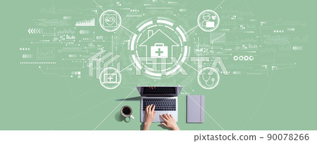 Telehealth theme with person working with laptop Telehealth theme with person working with laptop 90078266