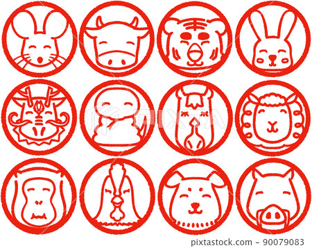 Zodiac stamp style illustration vermilion 90079083