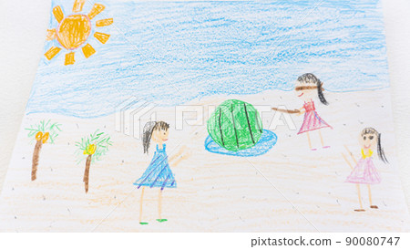 孩子畫的西瓜在海裡裂開的圖片 孩子畫的西瓜在海裡裂開的圖片 90080747