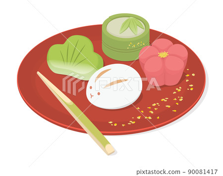 放在紅盤上的日本糖果的插圖 放在紅盤上的日本糖果的插圖 90081417
