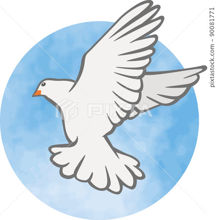 一隻白鴿拍打翅膀的圖像插圖 一隻白鴿拍打翅膀的圖像插圖 90081771