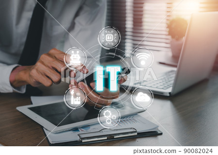 Consulting business concept, Business person hand using smart phone with VR screen IT Consulting icon, robotic process automation, marketing dashboard.. Consulting business concept, Business person hand using smart phone with VR screen IT Consulting icon, robotic process automation, marketing dashboard.. 90082024