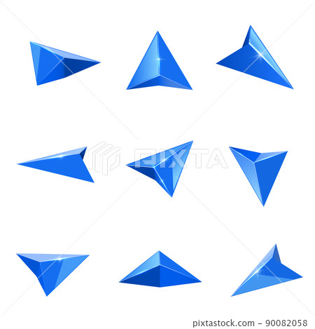 Blue glossy crystal navigation arrow realistic set 90082058