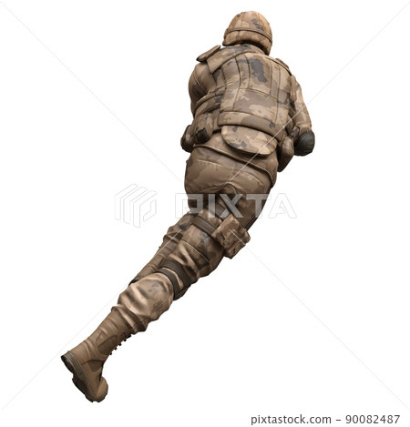 Soldier with a machine gun isolated white background 3d illustration 90082487