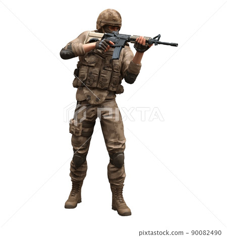 Soldier with a machine gun isolated white background 3d illustration 90082490