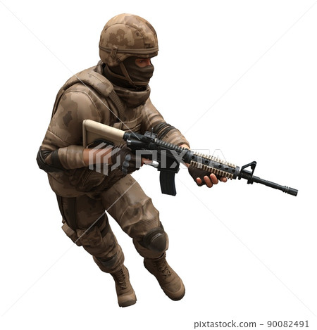 Soldier with a machine gun isolated white background 3d illustration 90082491