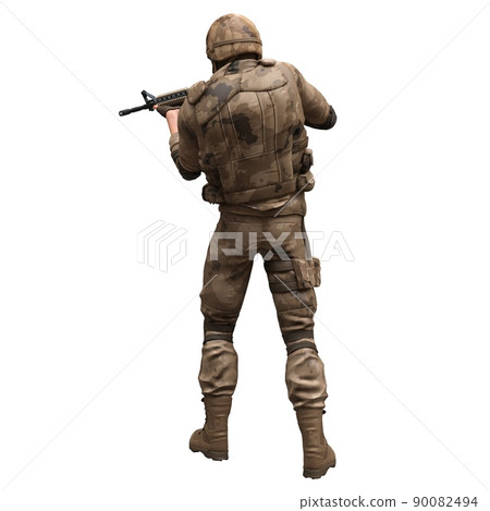 Soldier with a machine gun isolated white background 3d illustration 90082494