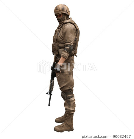 Soldier with a machine gun isolated white background 3d illustration 90082497