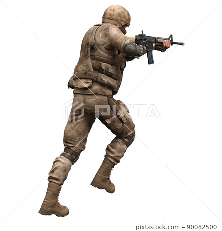 Soldier with a machine gun isolated white background 3d illustration 90082500