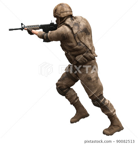 Soldier with a machine gun isolated white background 3d illustration 90082513