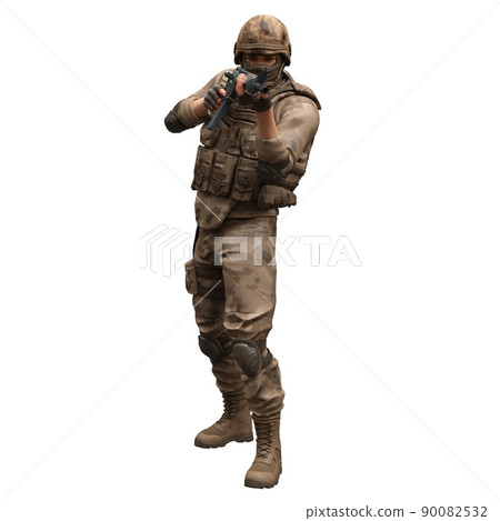 Soldier with a machine gun isolated white background 3d illustration 90082532