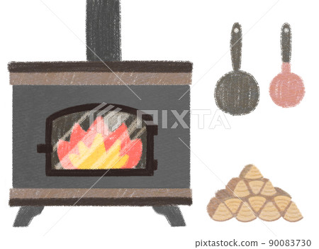 Wood-burning stove drawn with a crayon pen Wood-burning stove drawn with a crayon pen 90083730
