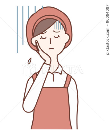 A female clerk who puts her hand on her cheek and feels depressed 90084087