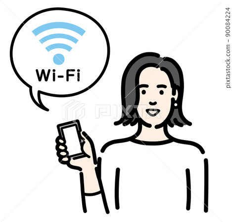 一名年輕女子拿著智能手機並解釋 Wi-Fi 一名年輕女子拿著智能手機並解釋 Wi-Fi 90084224
