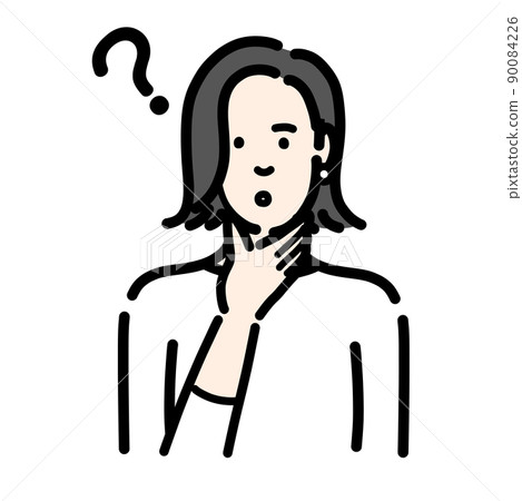 一個手放在下巴上思考的年輕女人 一個手放在下巴上思考的年輕女人 90084226