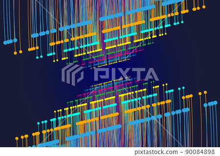 Colorful particle dots line vertical arrangement extending space sense poster background 90084898