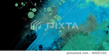 Modern blue flow background on black. Liquid shape in color banner. 90085588