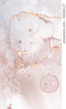 Vector Alcohol ink shape in tender coral and gold. 90086127