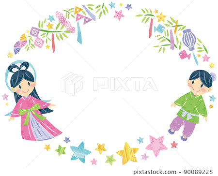July Tanabata Festival Orihime and Hikoboshi Illustration decoration Round frame Horizontal 90089228
