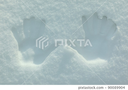 two palm prints on the snow.photo with copy space two palm prints on the snow.photo with copy space 90089904